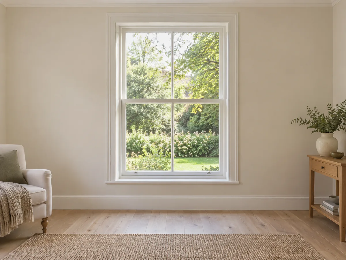 Original fictional room with a bare window